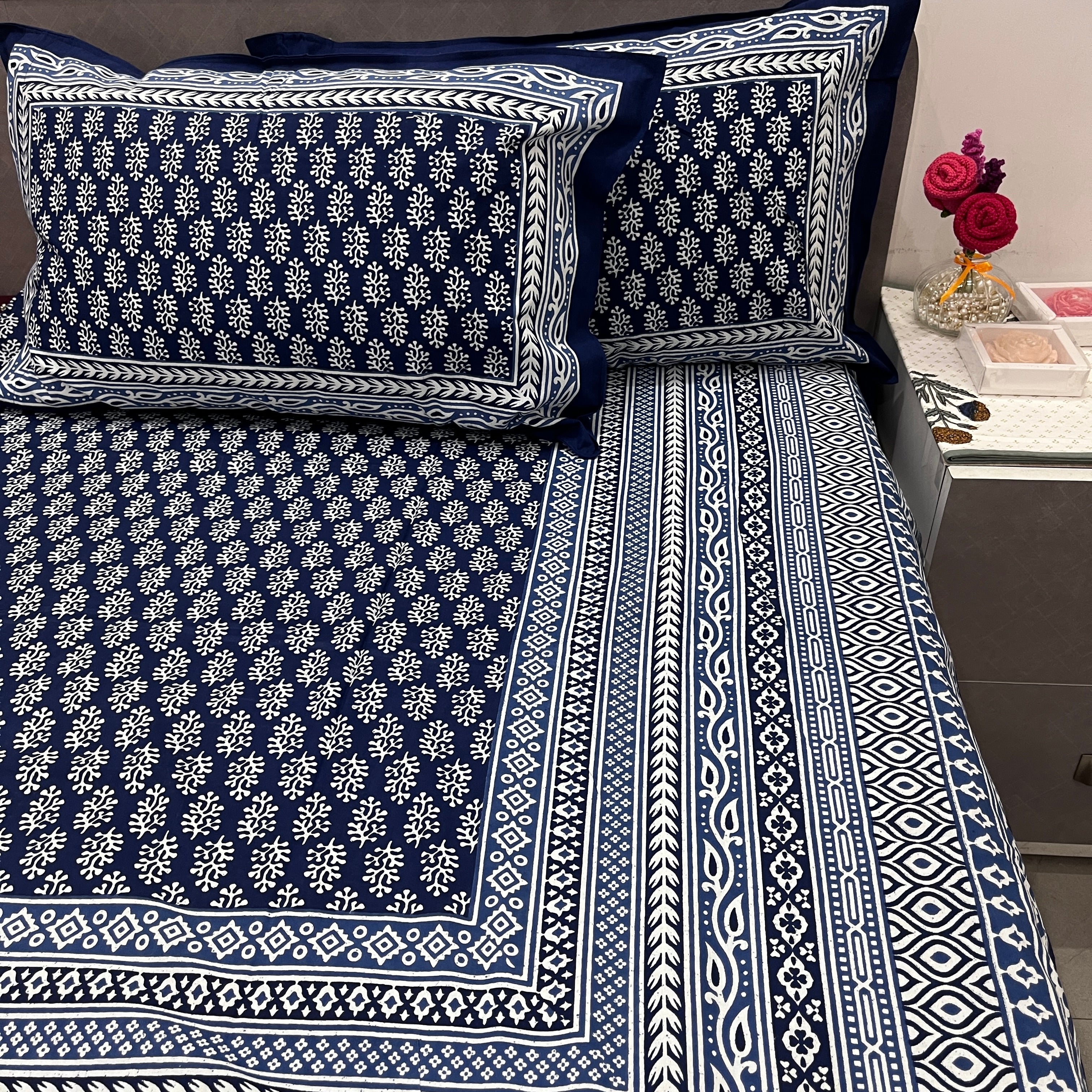 Indigo Bedsheet - Intricate