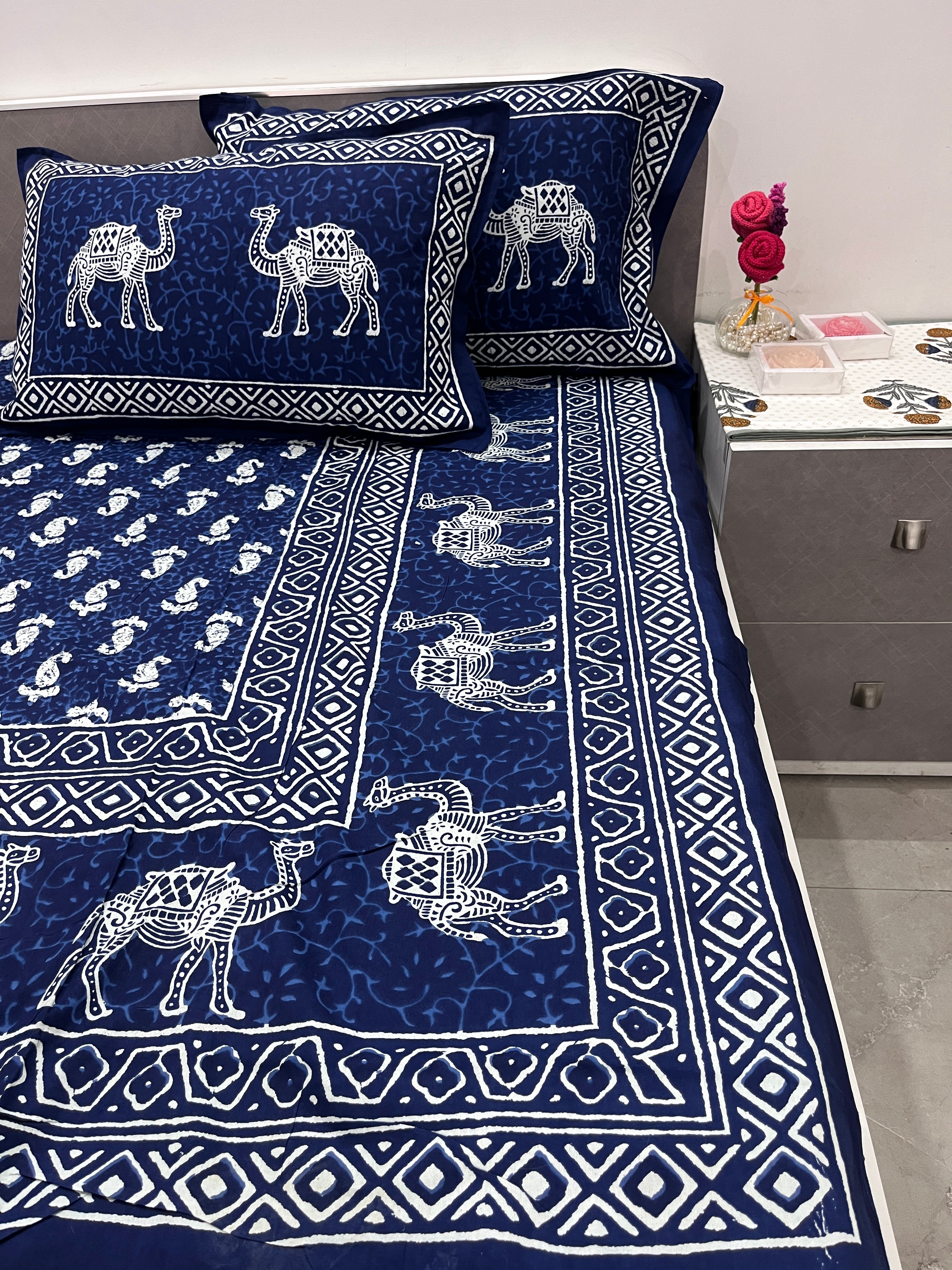 Indigo Bedsheet - Camel