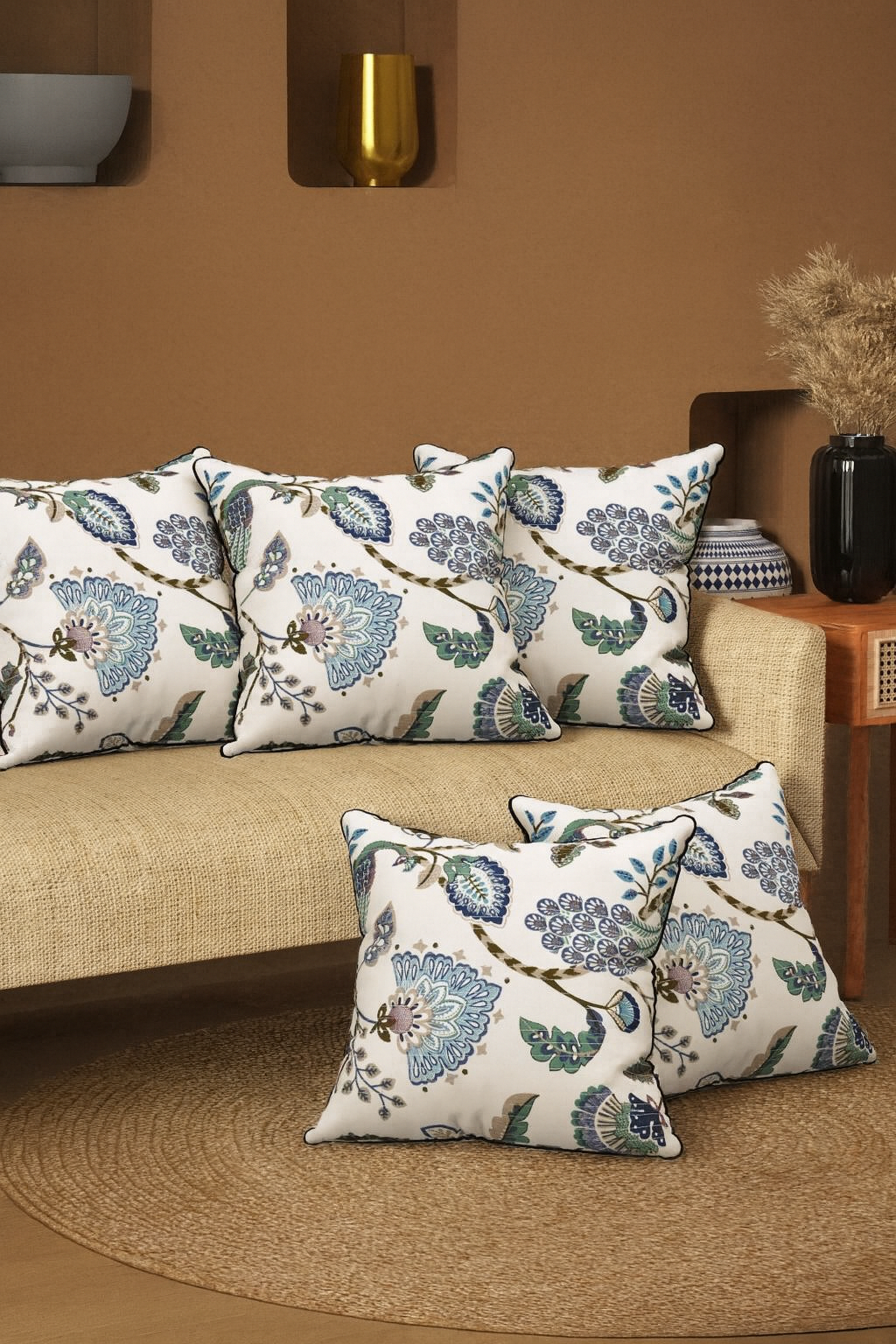 Block-printed Cushion Cover Blue