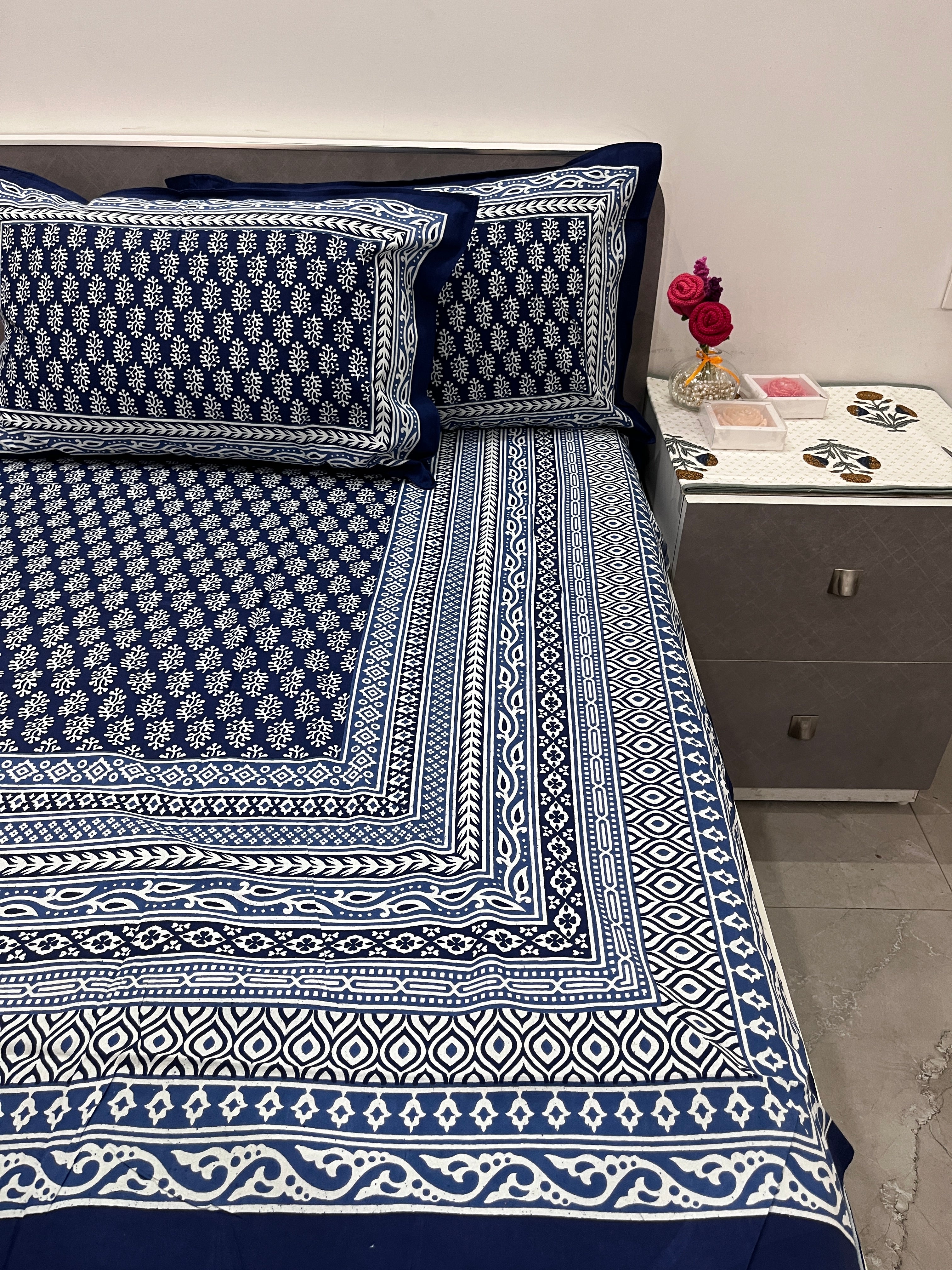 Indigo Bedsheet - Intricate